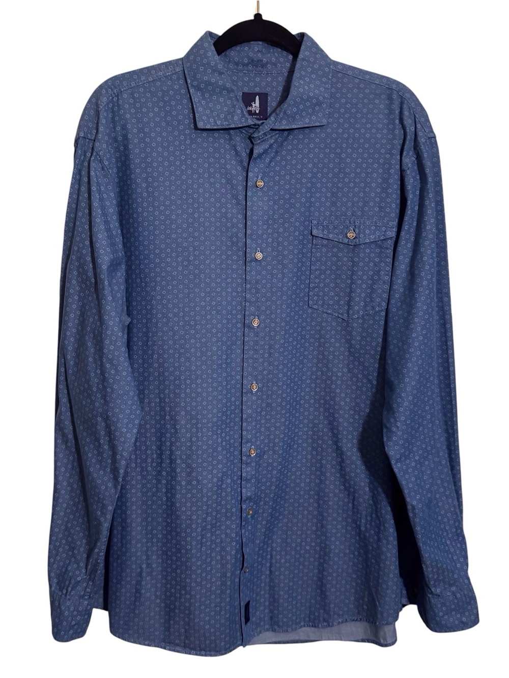 Johnnie-O Size X-Large Blue Micro Pattern Long Sleeve Button Up Shirt Cotton